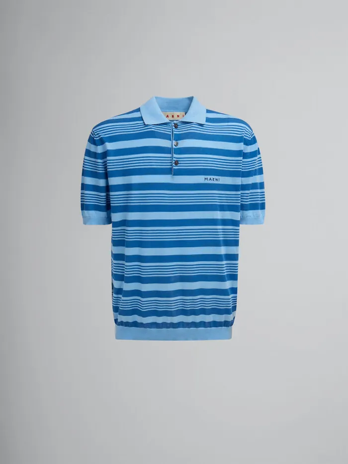 Blue Striped Cotton Polo Shirt With Marni Mending Men Marni Knitwear