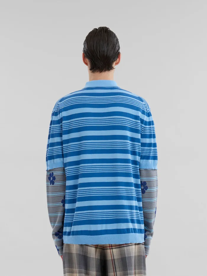 Blue Striped Cotton Polo Shirt With Marni Mending Men Marni Knitwear