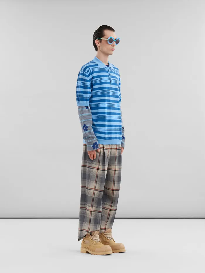 Blue Striped Cotton Polo Shirt With Marni Mending Men Marni Knitwear