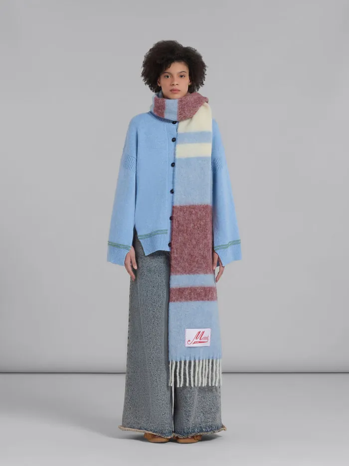 Blue Striped Mohair Scarf Women Marni Scarves