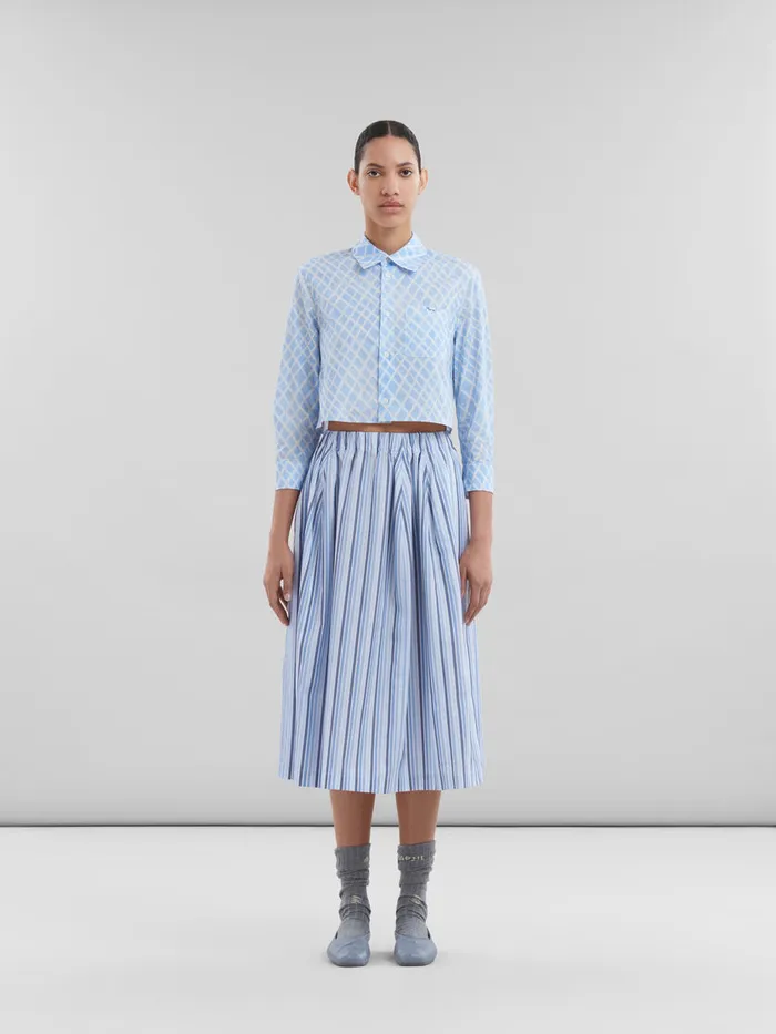 Blue Striped Organic Poplin Elasticated Midi Skirt Women Marni Skirts
