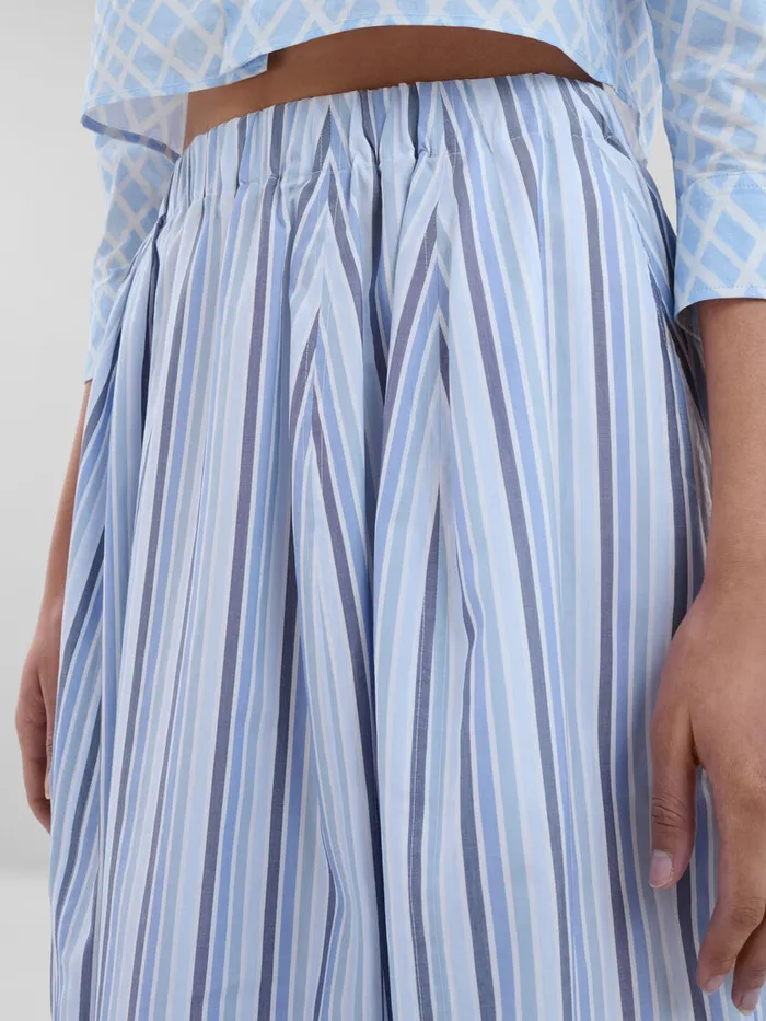 Blue Striped Organic Poplin Elasticated Midi Skirt Women Marni Skirts