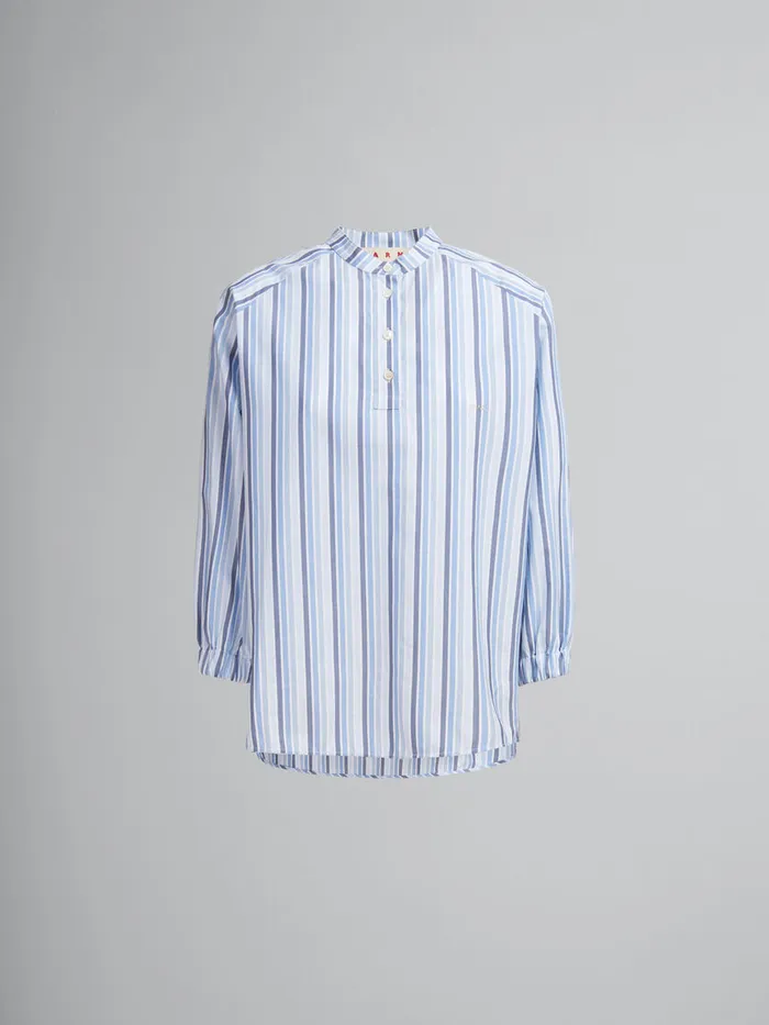 Blue Striped Poplin Top With Mandarin Collar Women Marni Tops and TShirts