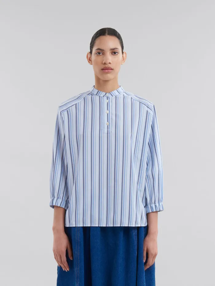 Blue Striped Poplin Top With Mandarin Collar Women Marni Tops and TShirts