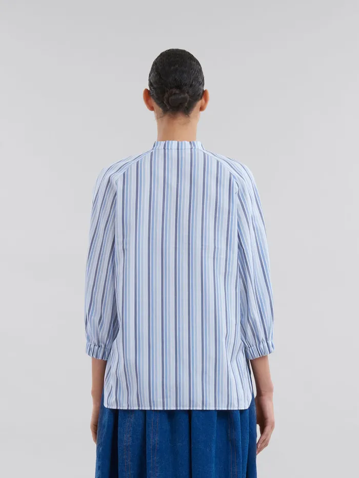 Blue Striped Poplin Top With Mandarin Collar Women Marni Tops and TShirts
