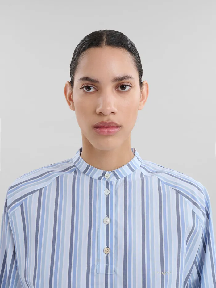 Blue Striped Poplin Top With Mandarin Collar Women Marni Tops and TShirts