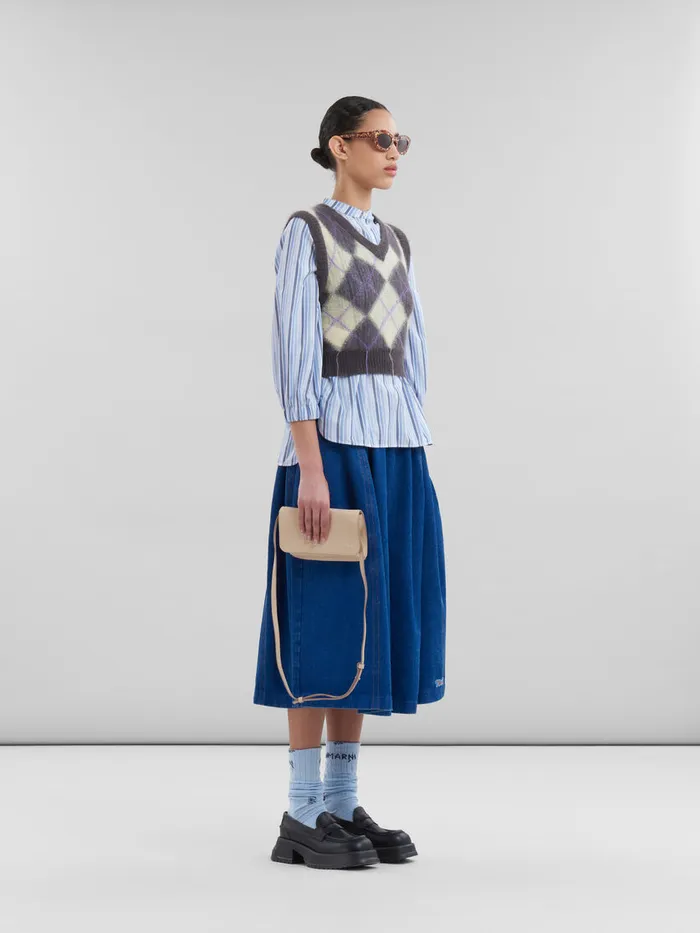 Blue Striped Poplin Top With Mandarin Collar Women Marni Tops and TShirts