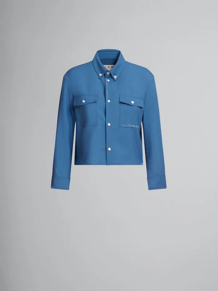 Blue Tropical Wool Cropped Shirt With Marni Mending Women Marni Tops and TShirts