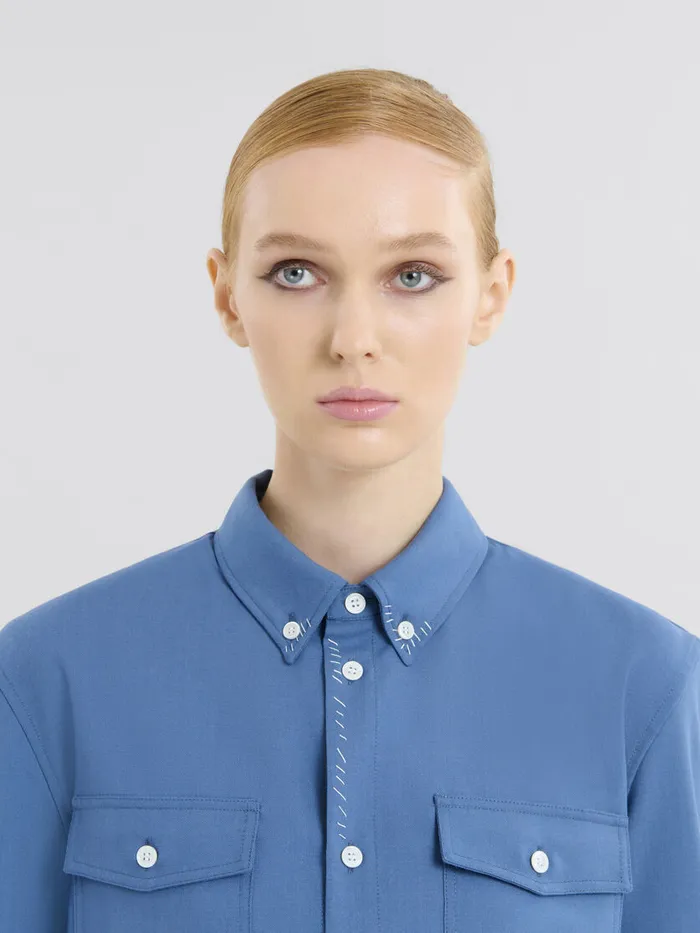 Blue Tropical Wool Cropped Shirt With Marni Mending Women Marni Tops and TShirts