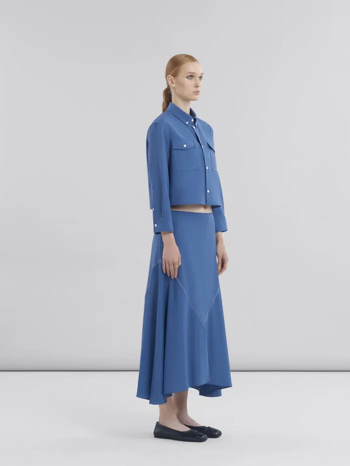 Blue Tropical Wool Cropped Shirt With Marni Mending Women Marni Tops and TShirts