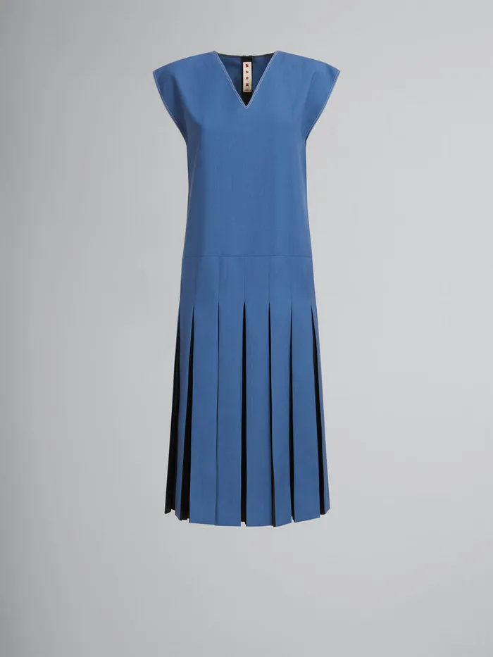 Blue Tropical Wool Dress With Contrast Pleats Women Marni Dresses