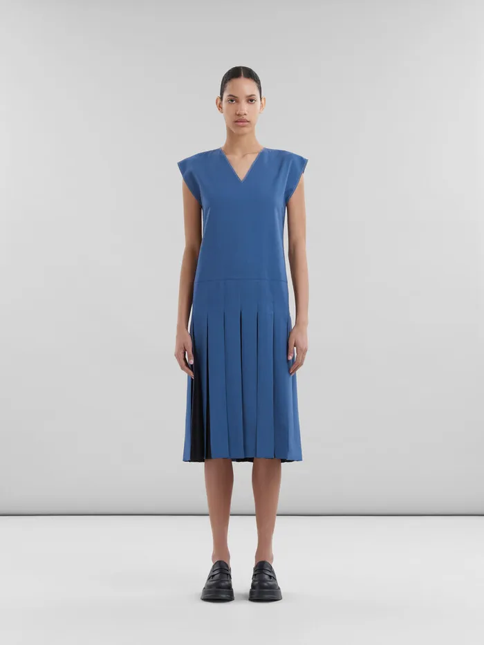 Blue Tropical Wool Dress With Contrast Pleats Women Marni Dresses