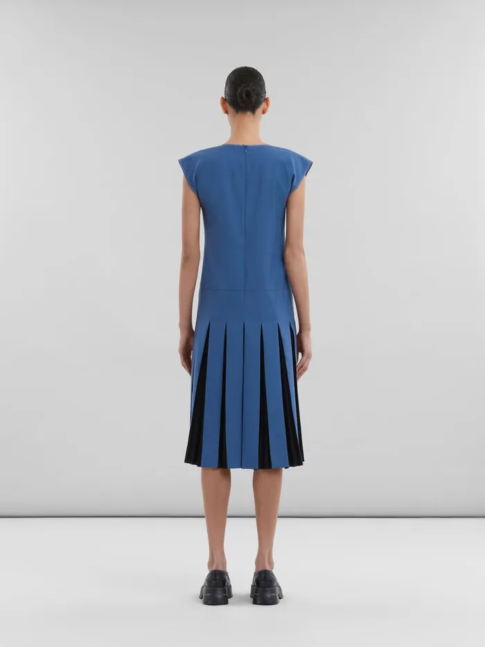 Blue Tropical Wool Dress With Contrast Pleats Women Marni Dresses