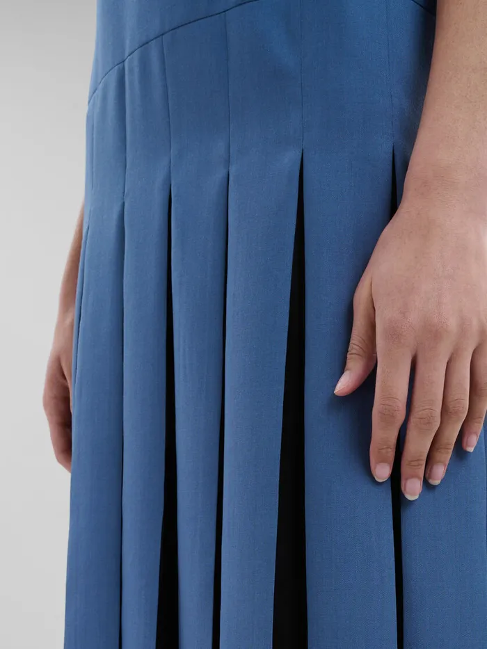 Blue Tropical Wool Dress With Contrast Pleats Women Marni Dresses