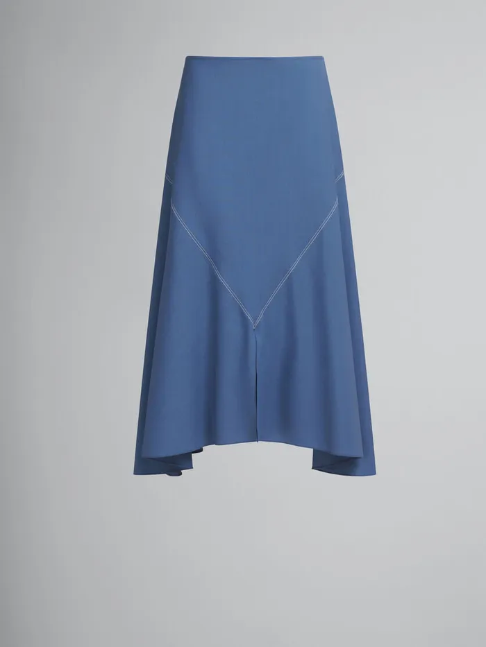 Blue Tropical Wool Midi Skirt With V Detail Women Marni Skirts