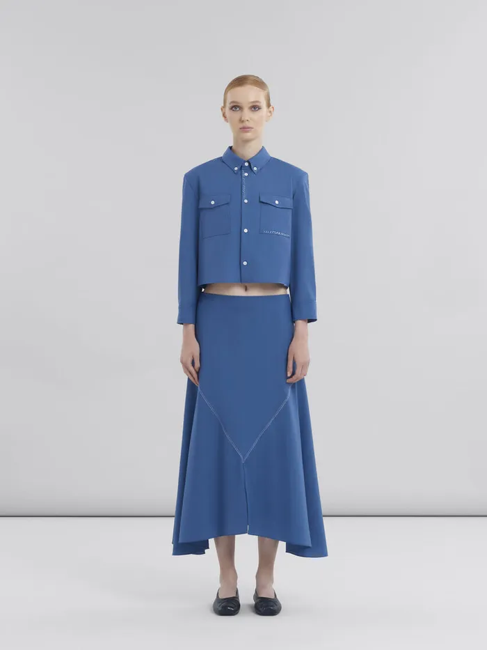 Blue Tropical Wool Midi Skirt With V Detail Women Marni Skirts