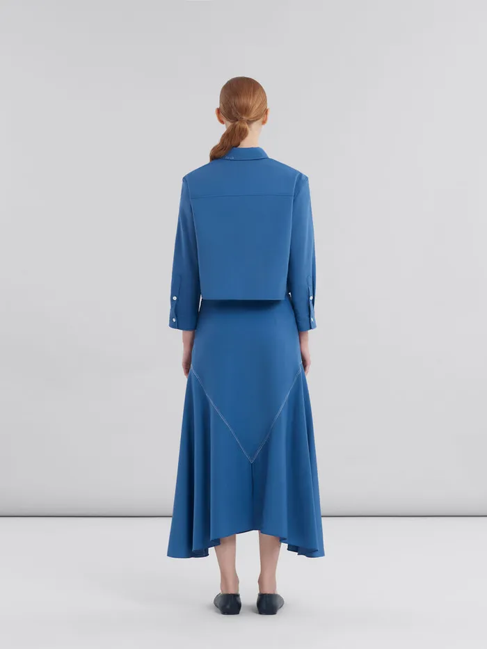 Blue Tropical Wool Midi Skirt With V Detail Women Marni Skirts