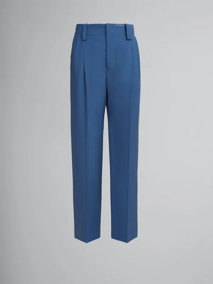 Blue Tropical Wool Pleated Trousers Women Marni Pants