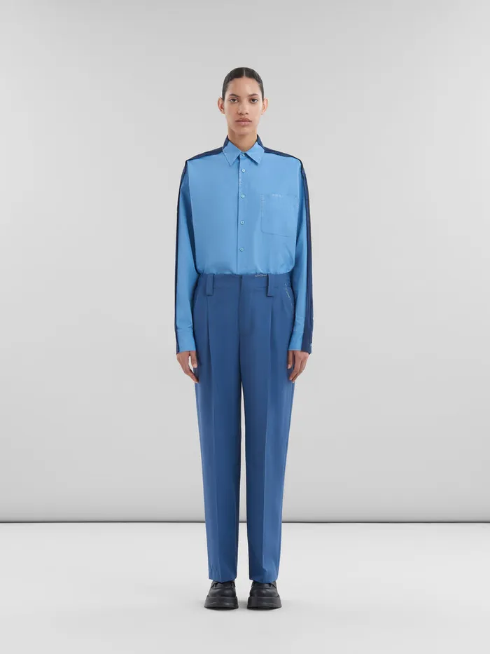 Blue Tropical Wool Pleated Trousers Women Marni Pants