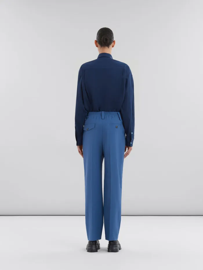 Blue Tropical Wool Pleated Trousers Women Marni Pants