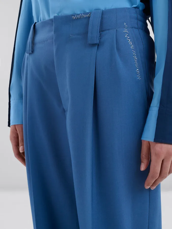 Blue Tropical Wool Pleated Trousers Women Marni Pants