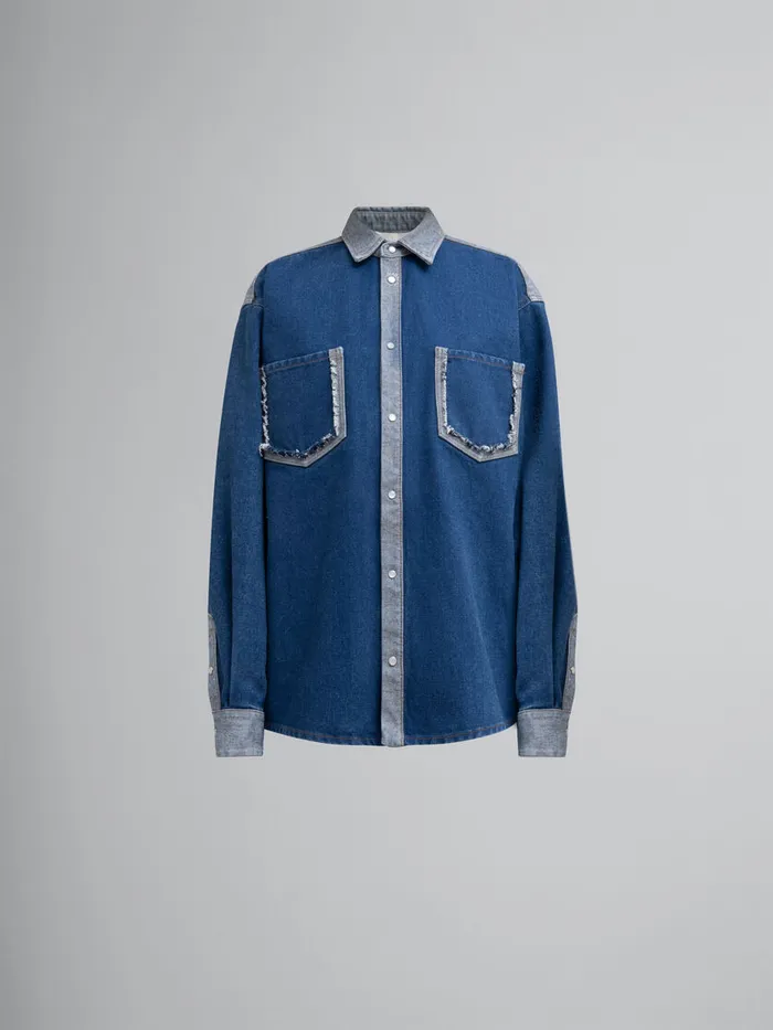 Blue Twotone Denim Shirt With Rawcut Edges Women Marni Tops and TShirts