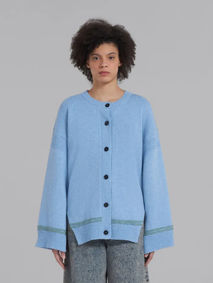 Blue Wool Cardigan With Kimono Sleeves Women Marni Knitwear