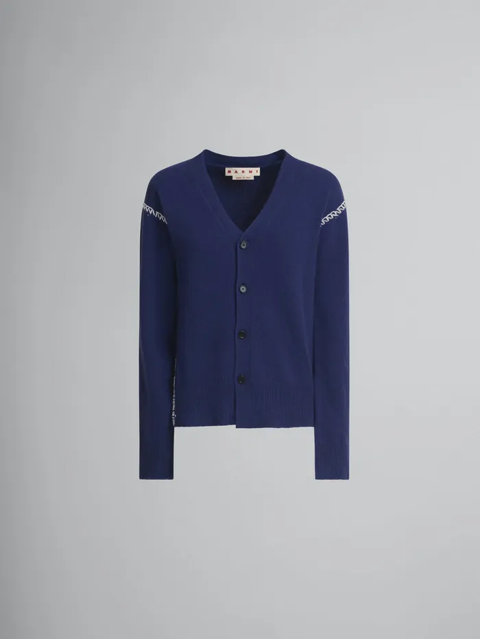 Blue Woolcashmere Cardigan With Marni Mending Women Marni Knitwear