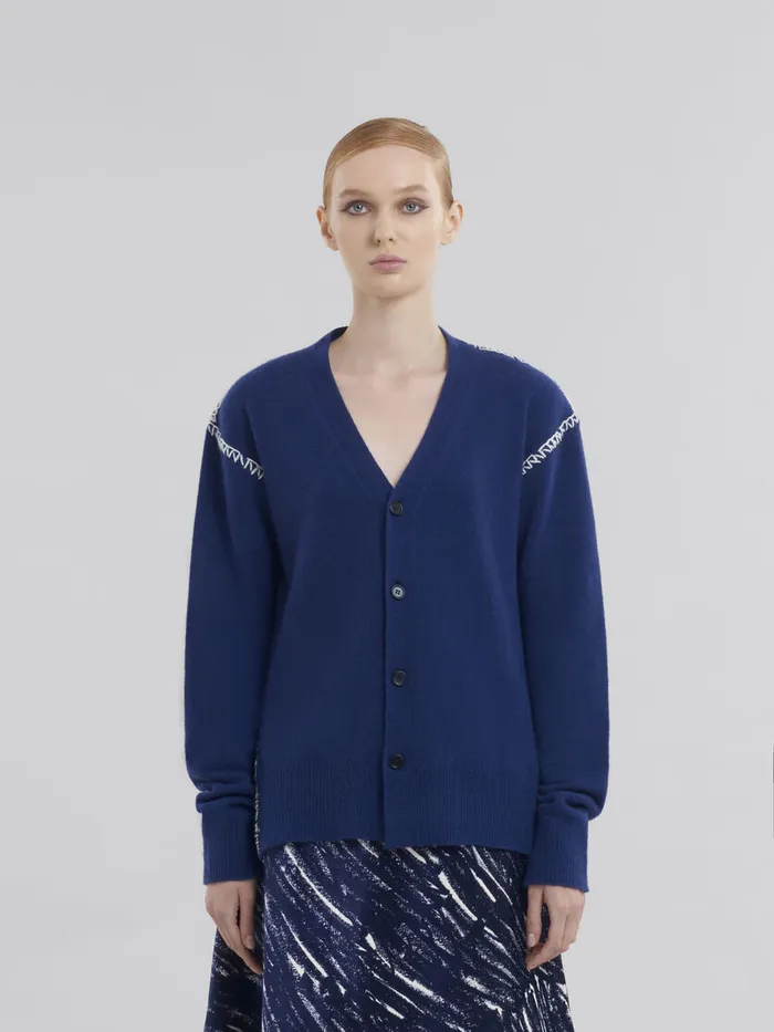 Blue Woolcashmere Cardigan With Marni Mending Women Marni Knitwear