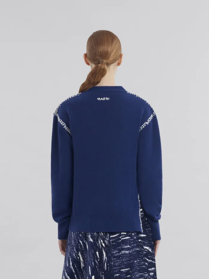 Blue Woolcashmere Cardigan With Marni Mending Women Marni Knitwear