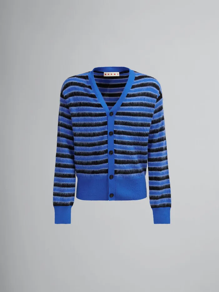 Blue Woolmohair Striped Cardigan Men Marni Knitwear