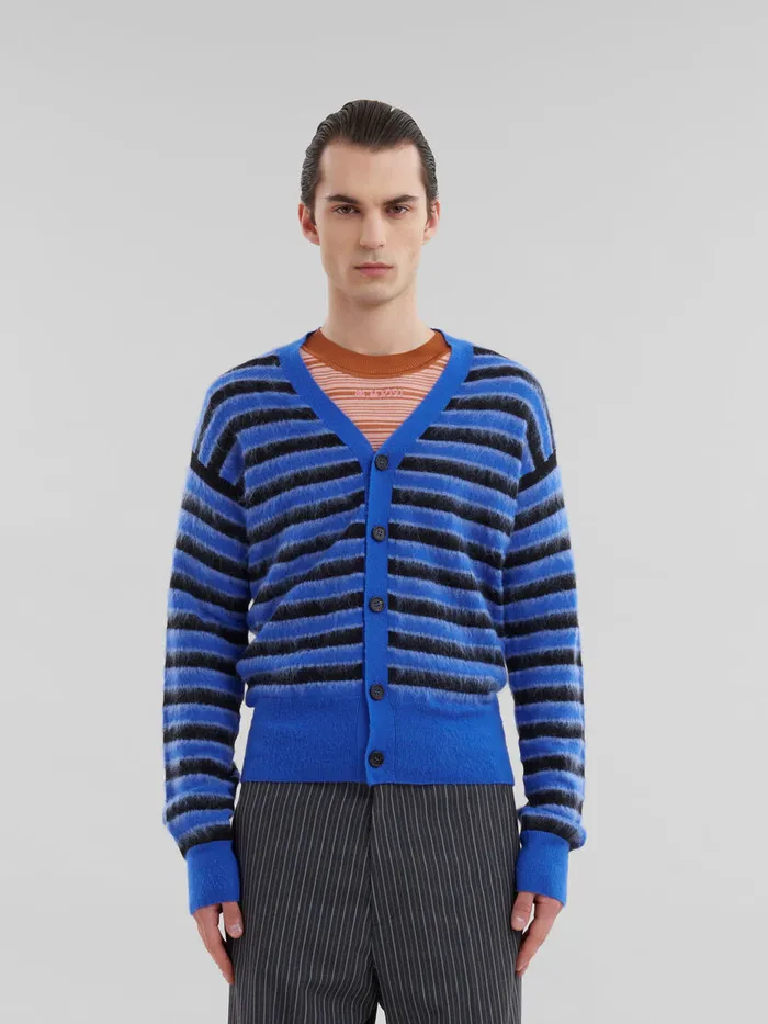 Blue Woolmohair Striped Cardigan Men Marni Knitwear