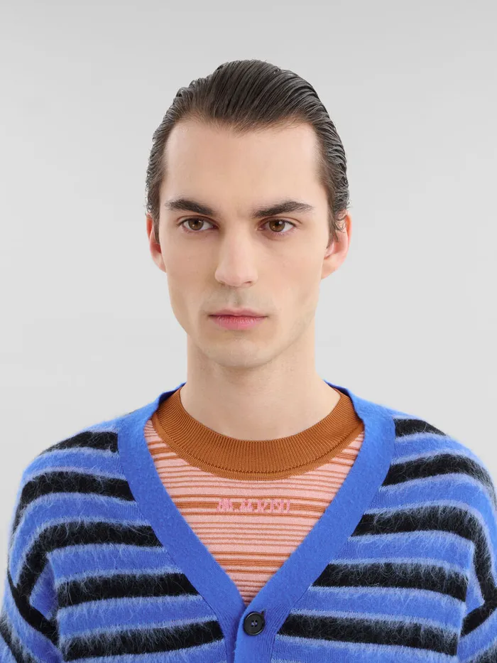 Blue Woolmohair Striped Cardigan Men Marni Knitwear