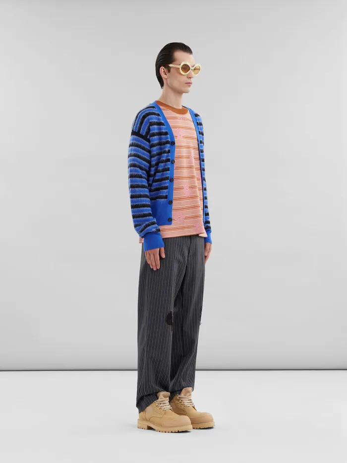 Blue Woolmohair Striped Cardigan Men Marni Knitwear