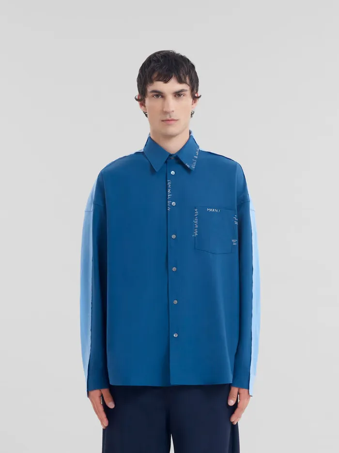 Blue Wool Shirt With Contrast Back Men Marni Tops and TShirts