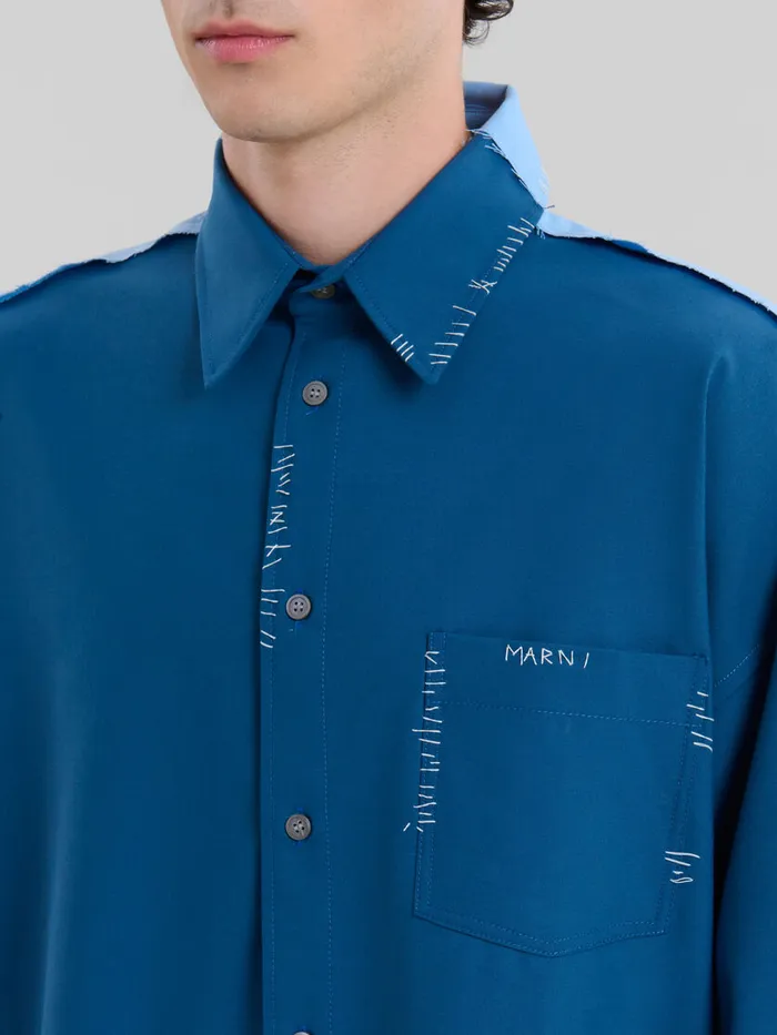 Blue Wool Shirt With Contrast Back Men Marni Tops and TShirts