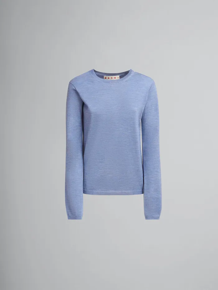 Blue Woolsilk Crewneck Jumper With Marni Mending Women Marni Knitwear