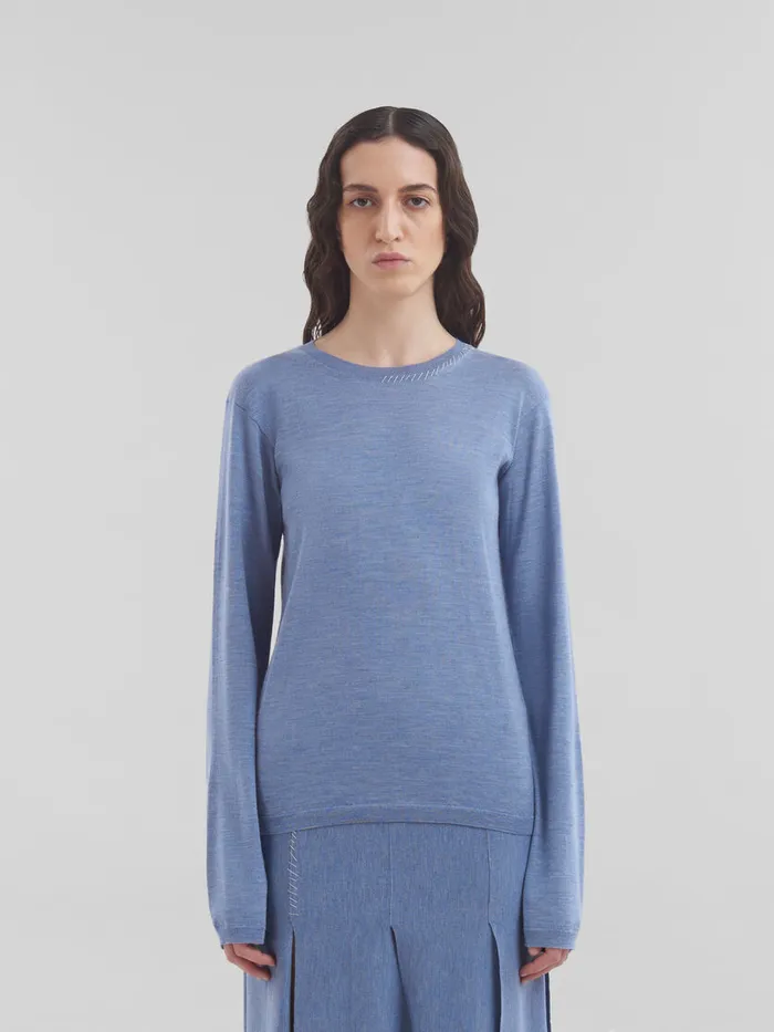 Blue Woolsilk Crewneck Jumper With Marni Mending Women Marni Knitwear