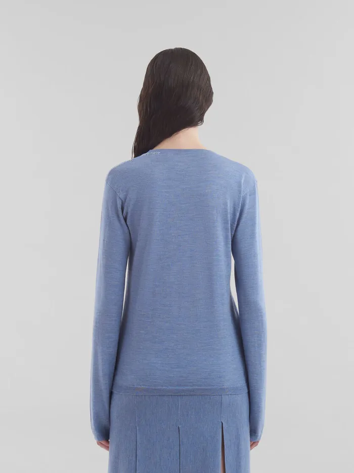 Blue Woolsilk Crewneck Jumper With Marni Mending Women Marni Knitwear