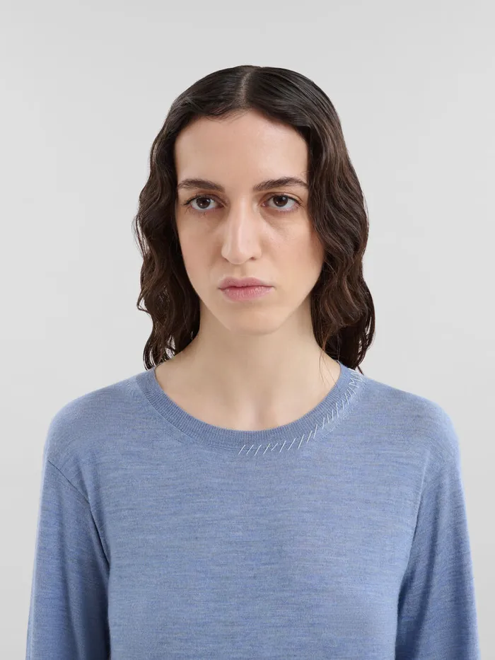 Blue Woolsilk Crewneck Jumper With Marni Mending Women Marni Knitwear