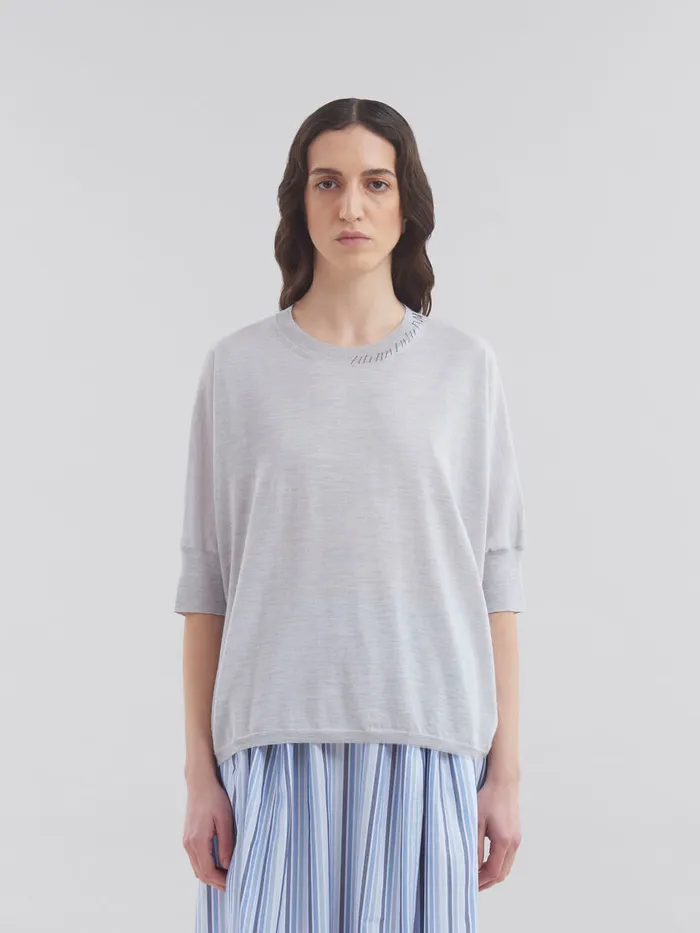 Blue Woolsilk Halfsleeve Jumper With Marni Mending Women Marni Knitwear