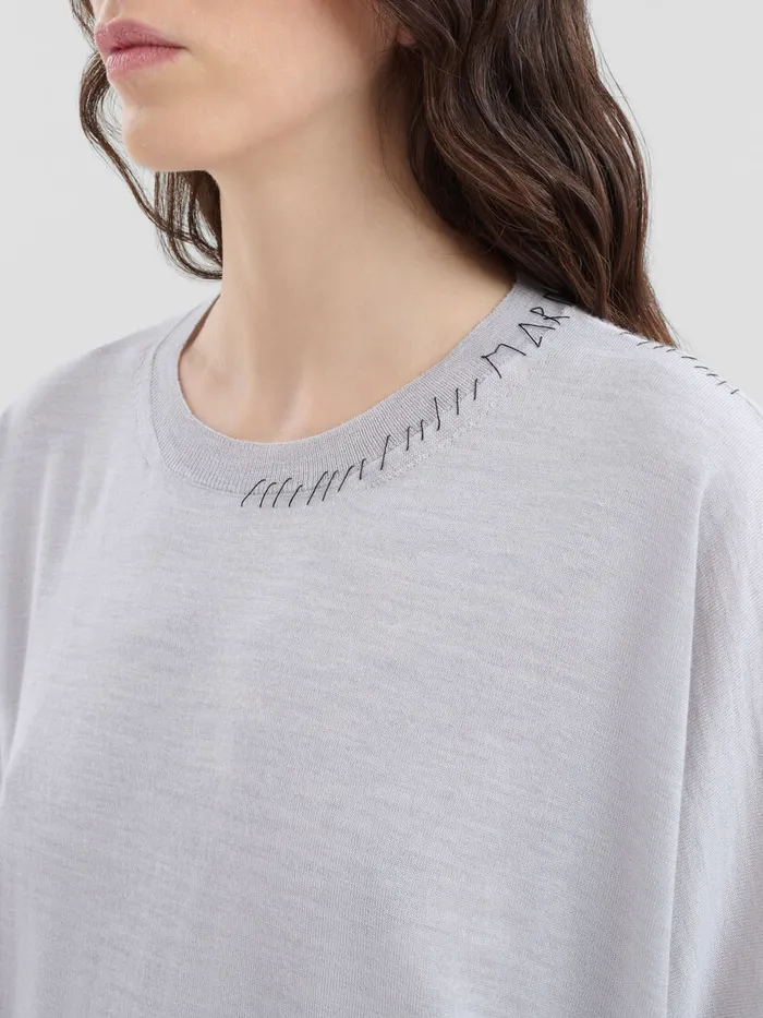Blue Woolsilk Halfsleeve Jumper With Marni Mending Women Marni Knitwear