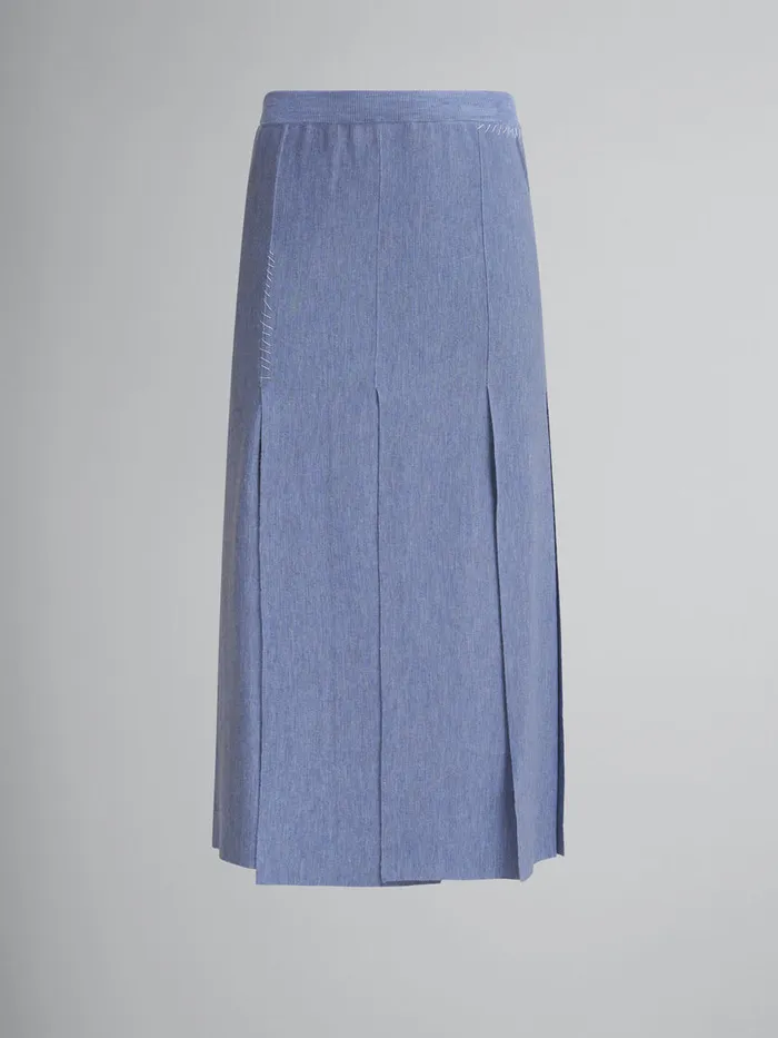 Blue Woolsilk Skirt With Rawcut Slits Women Marni Skirts