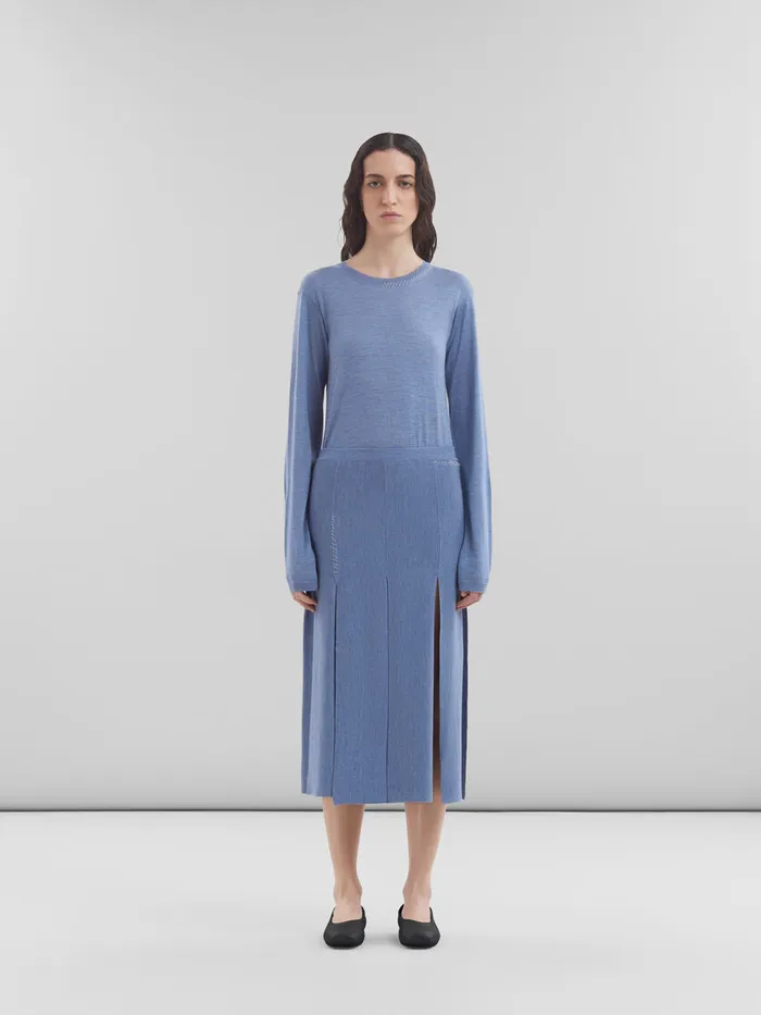 Blue Woolsilk Skirt With Rawcut Slits Women Marni Skirts