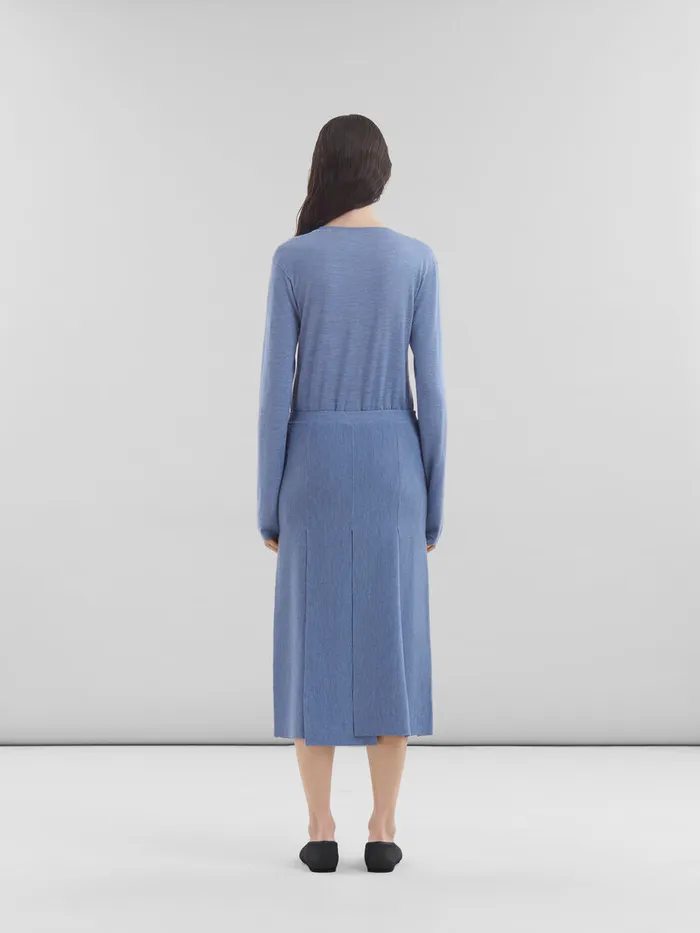 Blue Woolsilk Skirt With Rawcut Slits Women Marni Skirts