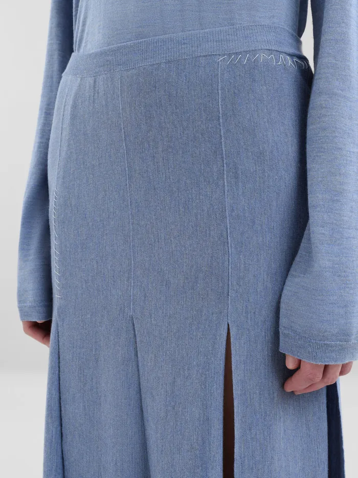 Blue Woolsilk Skirt With Rawcut Slits Women Marni Skirts