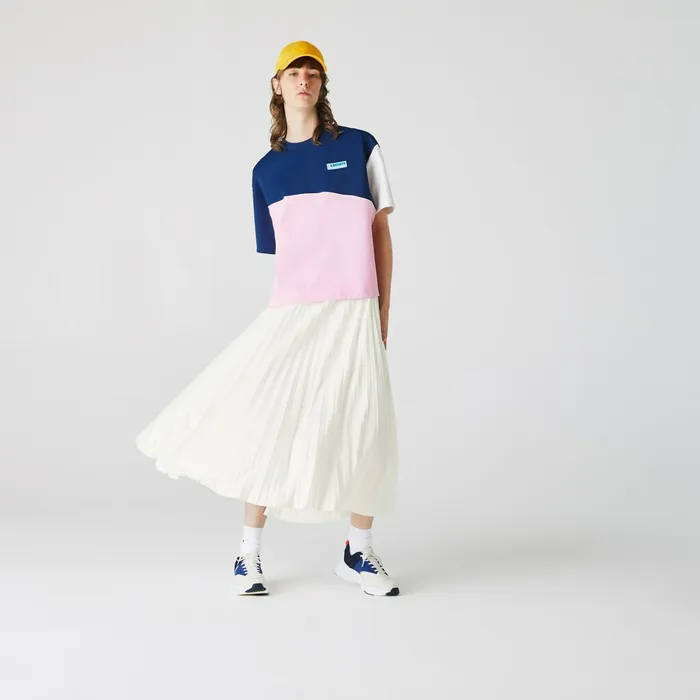 Branded Elasticised Pleated Skirt White Womens Lacoste Dresses and Skirts Store