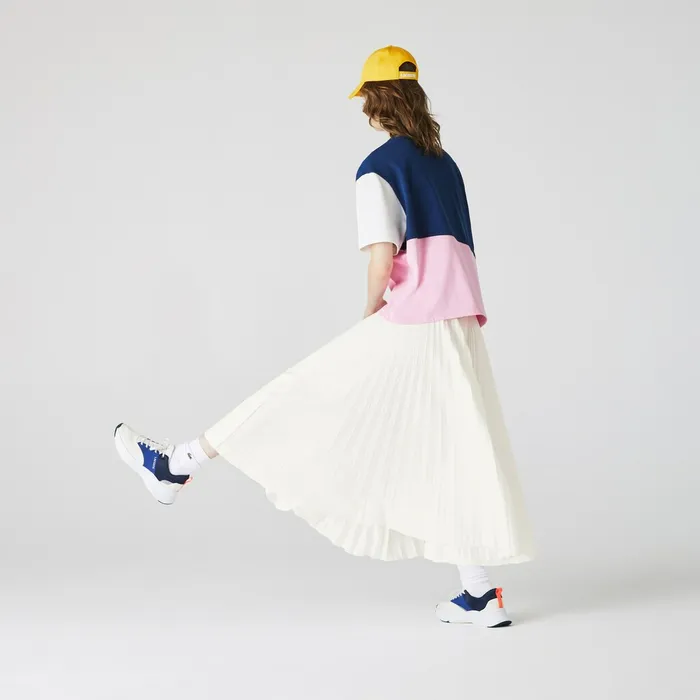 Branded Elasticised Pleated Skirt White Womens Lacoste Dresses and Skirts Store
