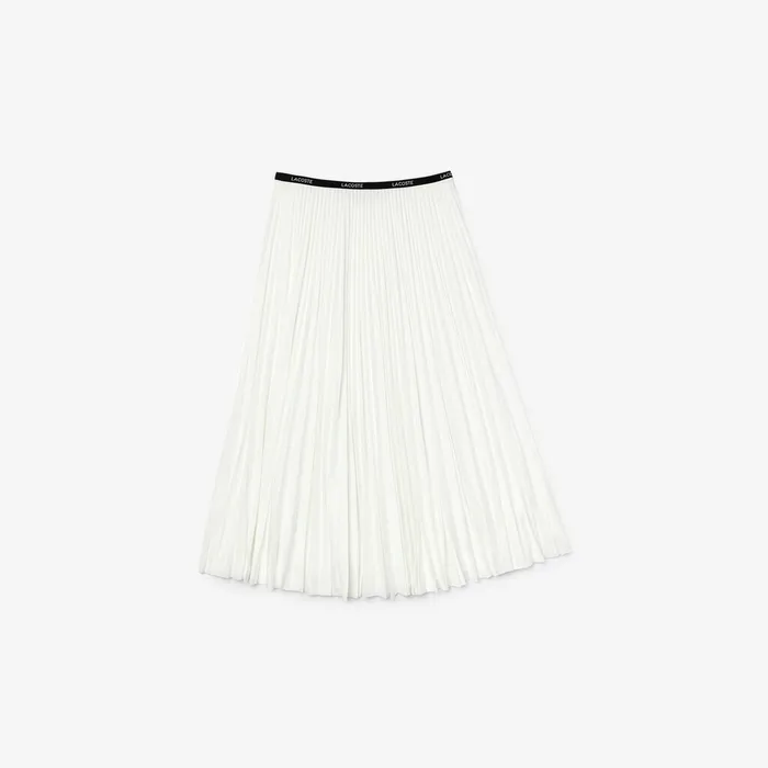 Branded Elasticised Pleated Skirt White Womens Lacoste Dresses and Skirts Store