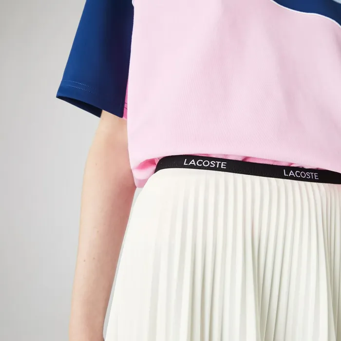 Branded Elasticised Pleated Skirt White Womens Lacoste Dresses and Skirts Store